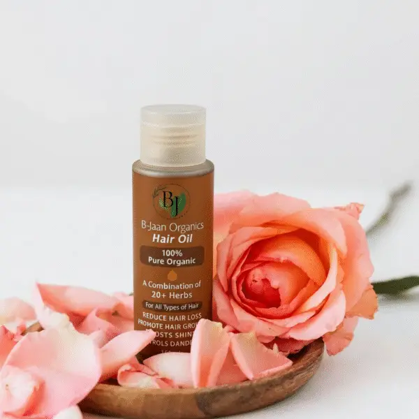 B-Jaan Organics Hair Oil 100ml – 100% pure organic herbal hair oil with 20+ herbs to reduce hair fall, boost growth, control dandruff, and add shine